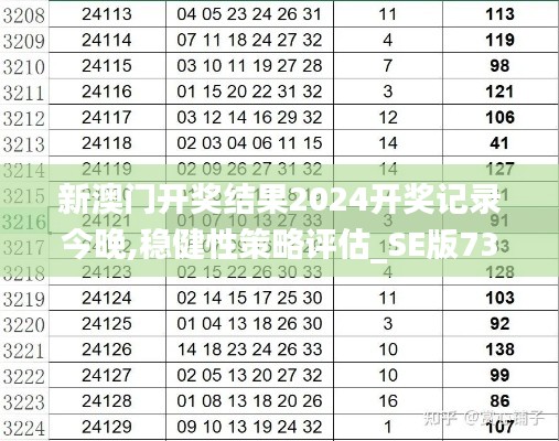 新澳门开奖结果2024开奖记录今晚,稳健性策略评估_SE版73.313-9