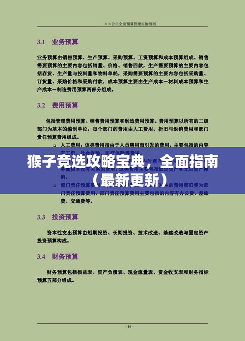 猴子竞选攻略宝典，全面指南（最新更新）