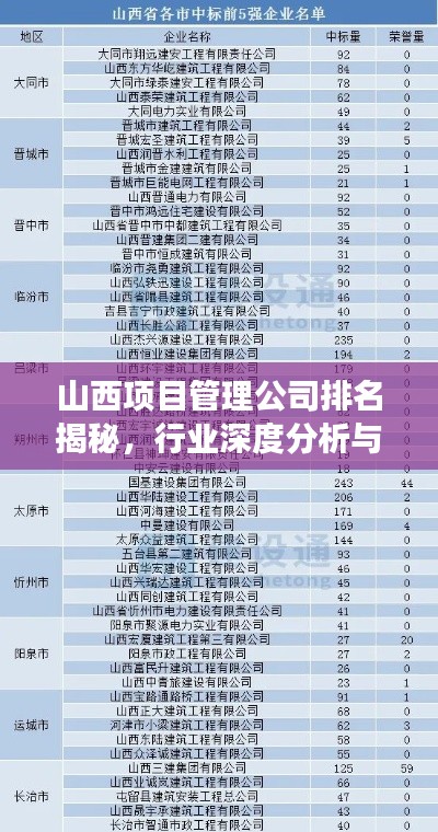 山西项目管理公司排名揭秘，行业深度分析与趋势解读