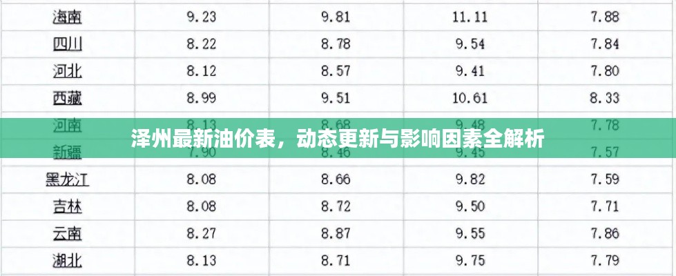泽州最新油价表，动态更新与影响因素全解析