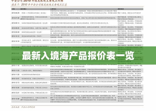 最新入境海产品报价表一览