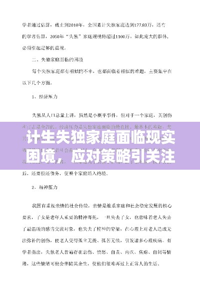 计生失独家庭面临现实困境，应对策略引关注