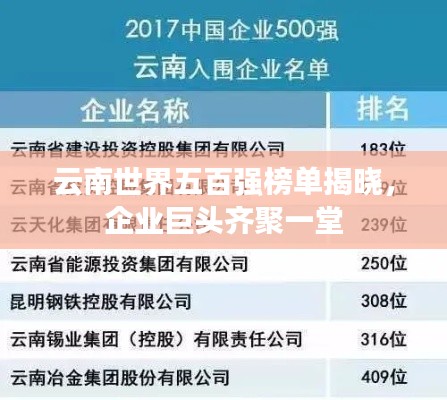 云南世界五百强榜单揭晓，企业巨头齐聚一堂