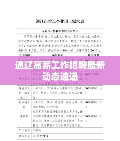 通辽高薪工作招聘最新动态速递