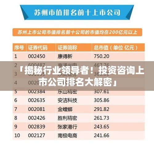 「揭秘行业领导者！投资咨询上市公司排名大解密」