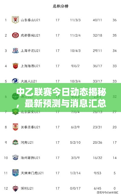 中乙联赛今日动态揭秘，最新预测与消息汇总一网打尽！